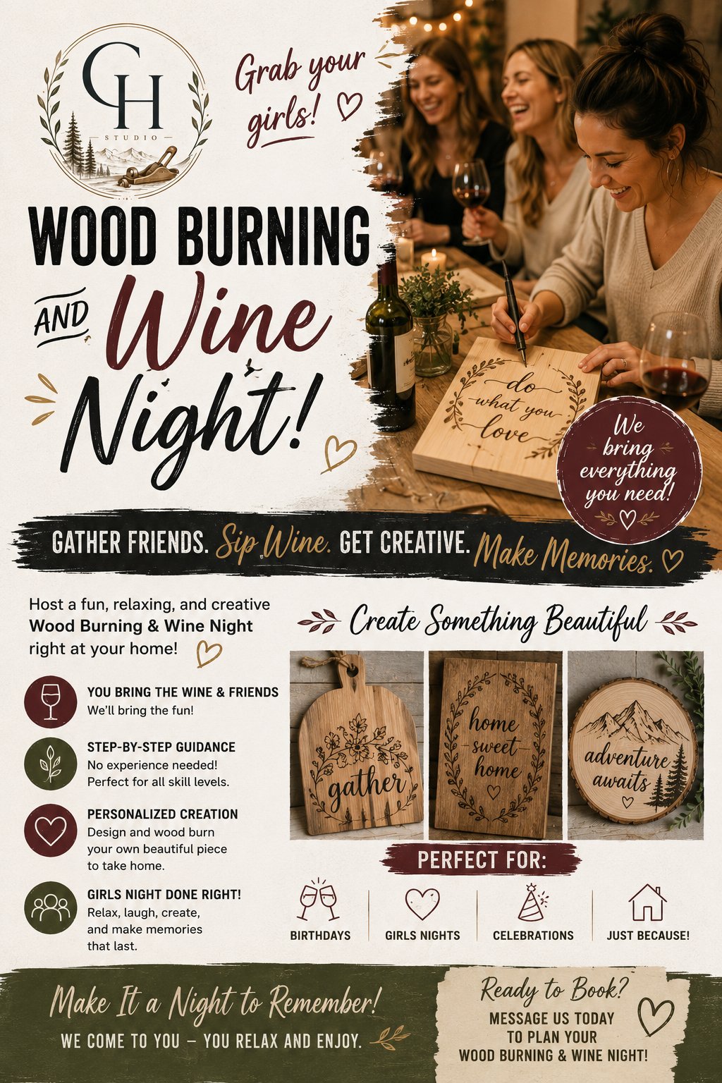 Wood burning and wine night experience