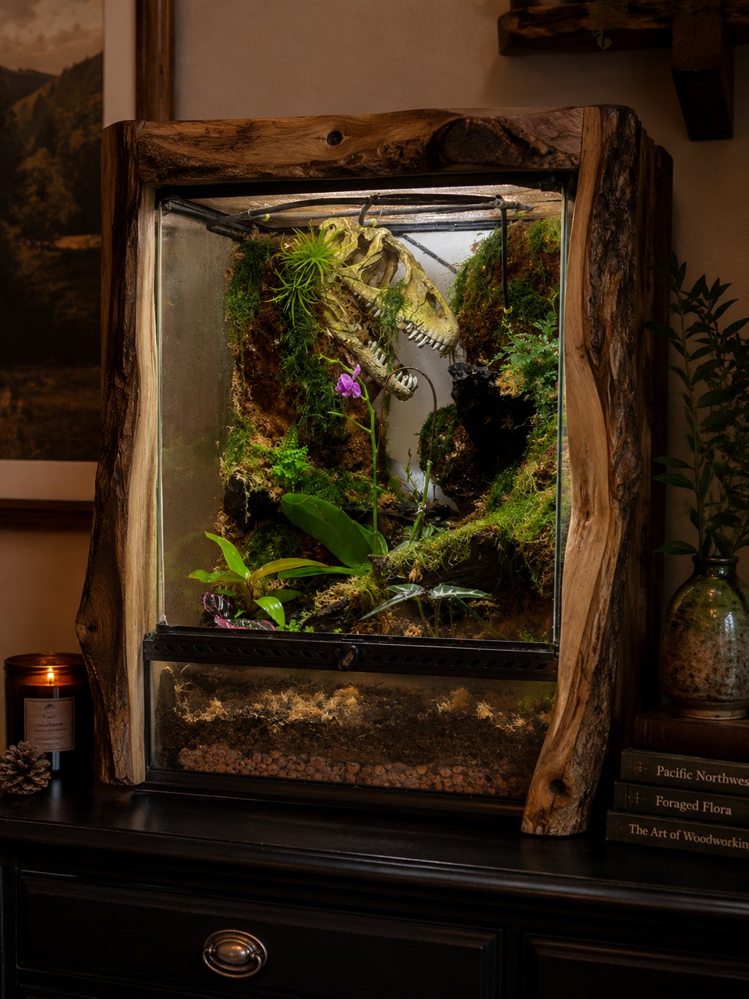 Live edge wood frame vivarium